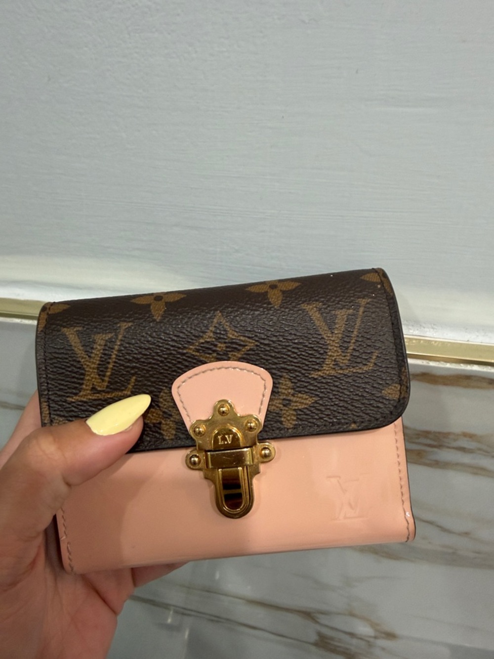 Louis Vuitton Brown Monogram and Pink Compact Wallet with Gold Hardware